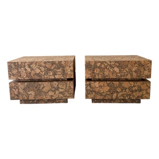 Pair of Mid Century Modern Cork Nightstands Vintage 1970s Bedside Tables For Sale