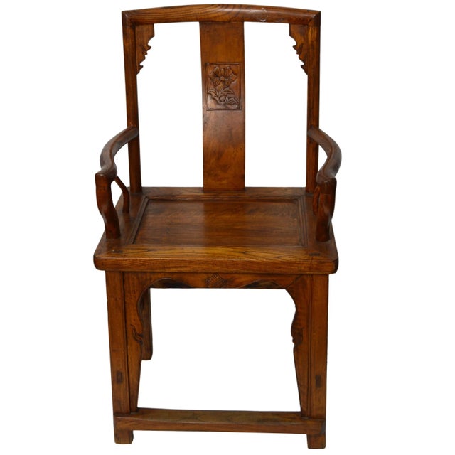 Chinese 19th Century Armchair with Open Arms and Hand-Carved Floral Motifs For Sale - Image 9 of 9
