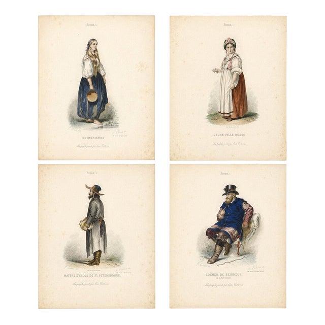 Russian Traditional Costumes and Trades, 1850, Engraving For Sale