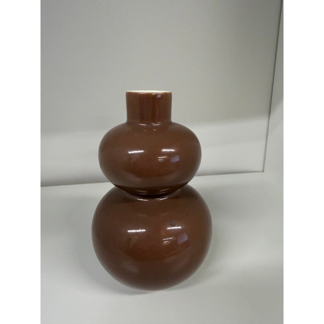 Antique Chocolate Brown Double Gourd Ceramic Glossy Glazed Mini Vase For Sale In Milwaukee - Image 6 of 6