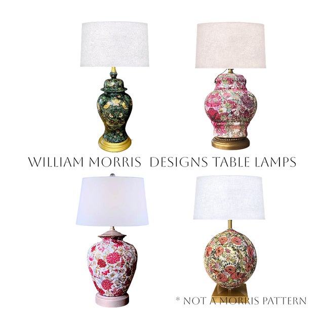 Wood William Morris Floral Decoupage Iconic "Compton Flowers" Design Table Lamp For Sale - Image 7 of 9