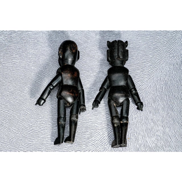 Amazing Pair Hand Carved Antique Wood Chinese Dolls Asian Folk Art For Sale - Image 14 of 14