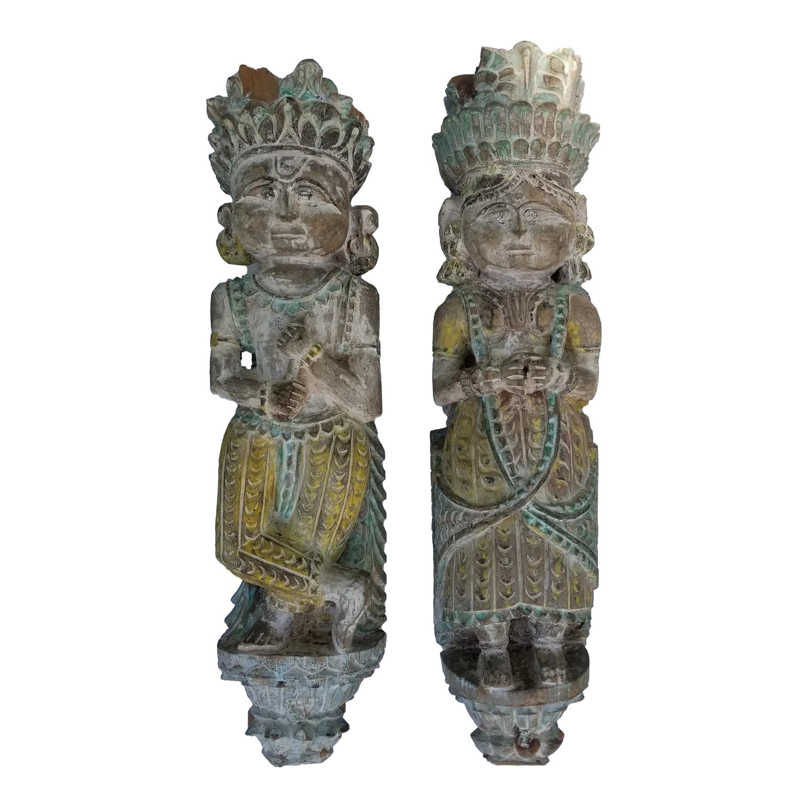 Vintage Pair of Carved Indian Figures | Chairish