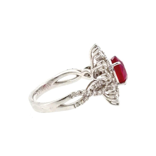 2000 - 2009 Platinum Gia Certified 2.14 Ct Burma Ruby (Heated) and Diamond Ring, Size 6.25 For Sale - Image 5 of 7