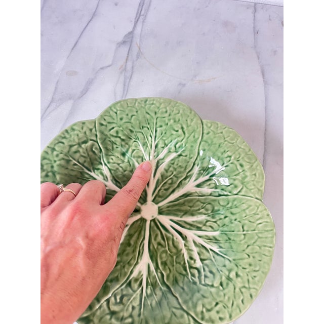 Vintage Bordallo Pinheiro Green & White Cabbage Plate For Sale In Milwaukee - Image 6 of 6