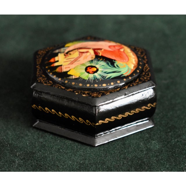 Vintage Russian Lacquer Box Painted Fairy Tale Scarlet Flower Trinket Signed For Sale - Image 13 of 16