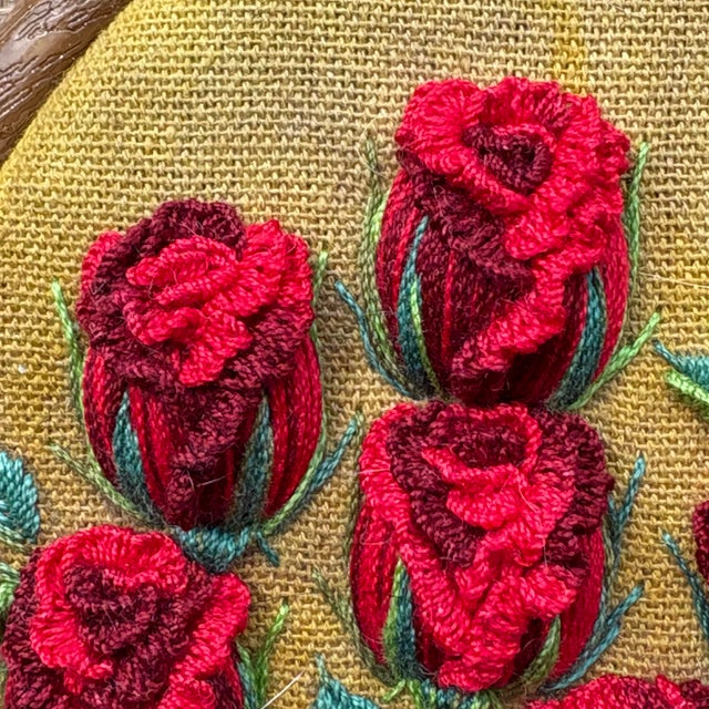 Textile 3d Rose Stumpwork Embroidery Art, Framed Botanical Sculpture, Handmade Floral Wall Decor For Sale - Image 7 of 12