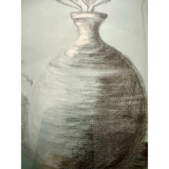 1970s 1979 Original Signed Modernist Charcoal Still Life on Blue Paper by Siegel For Sale - Image 5 of 7