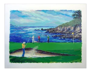 1990s "18th at Pebble Beach" Golf Hand Signed Numbered Print by Steve Bloom