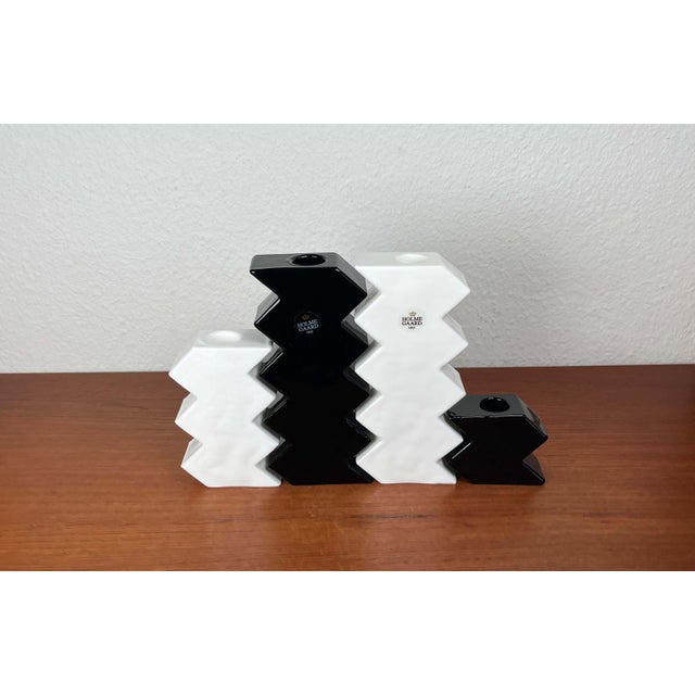 Postmodern Black and White Glass Candleholder by Halskov & Dalsgaard for Holmegaard, Set of 4 For Sale - Image 11 of 18