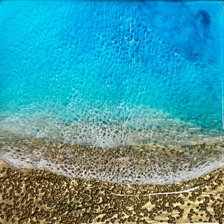 The Ocean Heals by Ana Hefco | Mixed Media on wood panel Abstract ocean scene with waves and sand. For Sale