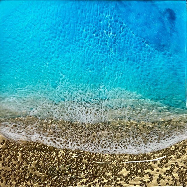 The Ocean Heals by Ana Hefco | Mixed Media on wood panel Abstract ocean scene with waves and sand. For Sale