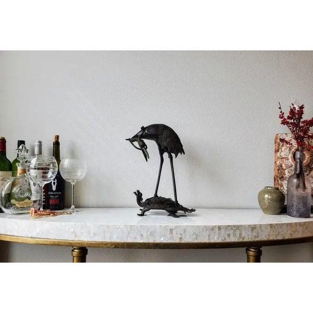 Mid-Century Japanese Bronze Heron Tortoise Sculpture For Sale - Image 9 of 11