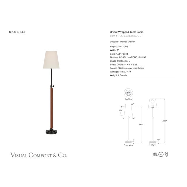 Thomas O'Brien by Visual Comfort Signature Bryant Wrapped Table Lamp in Bronze and Saddle Leather with Linen Shade...