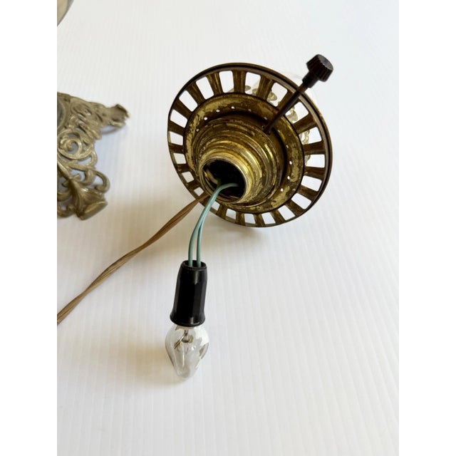 Early 20th Century Hand Painted Floral Gone With The Wind Oil Lamp Converted, w/ Nightlight For Sale - Image 16 of 18