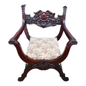 19th Century Antique Mahogany Carved Italian Savonarola Chair