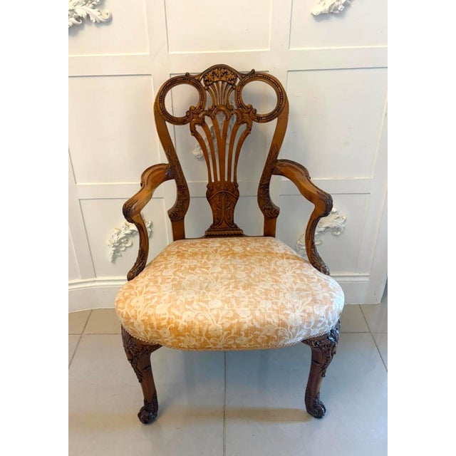 1920s Antique Carved Walnut Desk Armchairs, 1920, Set of 2 For Sale - Image 5 of 18