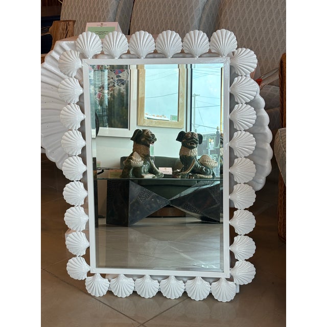 Metal Vtg. Palm Beach Metal Seashell Scalloped Wall Mirror Newly Powder-Coated White For Sale - Image 7 of 9