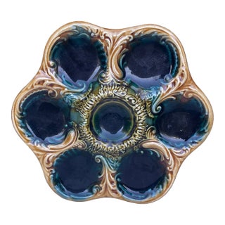 French Green Majolica Oyster Plate, Circa 1900 For Sale
