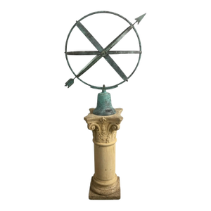 Antique Patinated Bronze Armillary Sphere on Carved Stone Pedestal