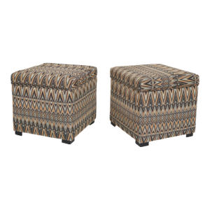 Upholstered Cube Storage Ottomans, a Pair