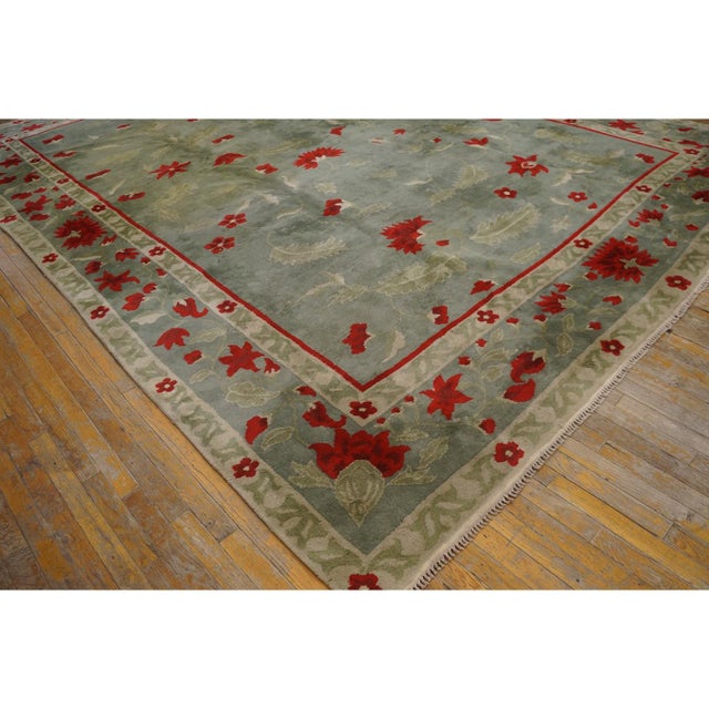 1930s Green Floral Antique Chinese Art Deco Carpet 9'9"x13'8" Knotted Wool Rug For Sale In New York - Image 6 of 11