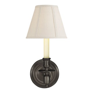 Visual Comfort Signature French Single Sconce in Bronze with Linen Shade For Sale