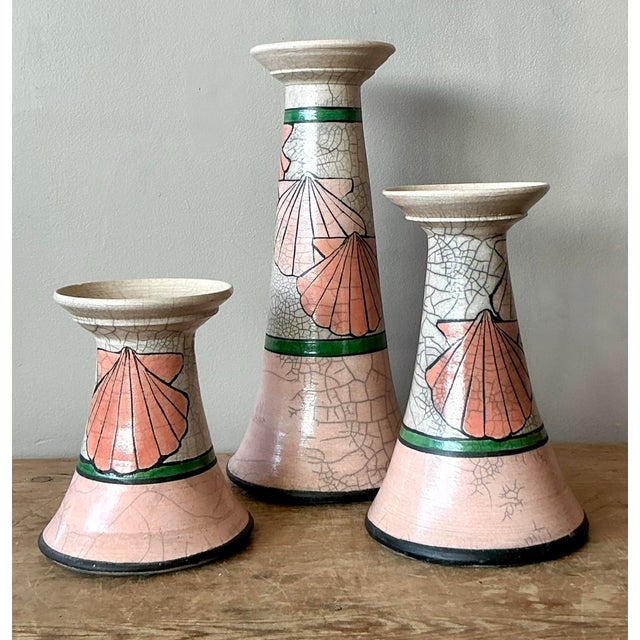 Ceramic Vintage Boho Clam Shell Candle Holders - Set of Three For Sale - Image 7 of 12