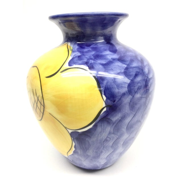 Shabby Chic Vintage Loucarte Ceramic Sunflower Hand Painted Flower Vase For Sale - Image 3 of 6