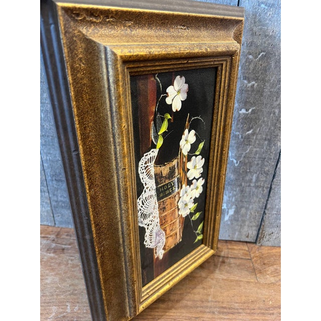 Wood Vintage Harry Jarman Original Trompe L’oeil Still Life Oil Painting of Holy Bible and Dogwoods For Sale - Image 7 of 9