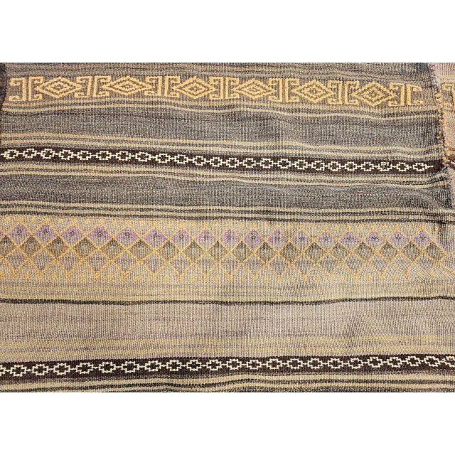 Antique Uzbek Tribal Soumak Kilim, Flat-Woven Wool, Stripe Pattern, Earth Tones, 5x8 For Sale - Image 10 of 14