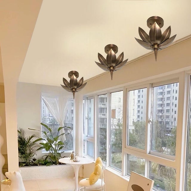 Boho Lotus Style Polish Handmade Brass Flush Mount For Sale - Image 10 of 11