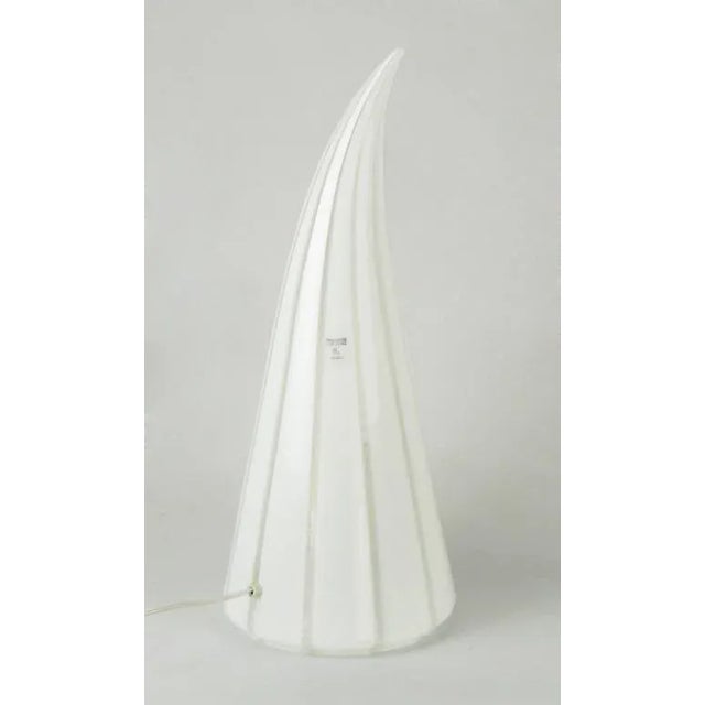 Italian Murano Glass White & Clear Striped Art Glass Lamp For Sale - Image 3 of 6