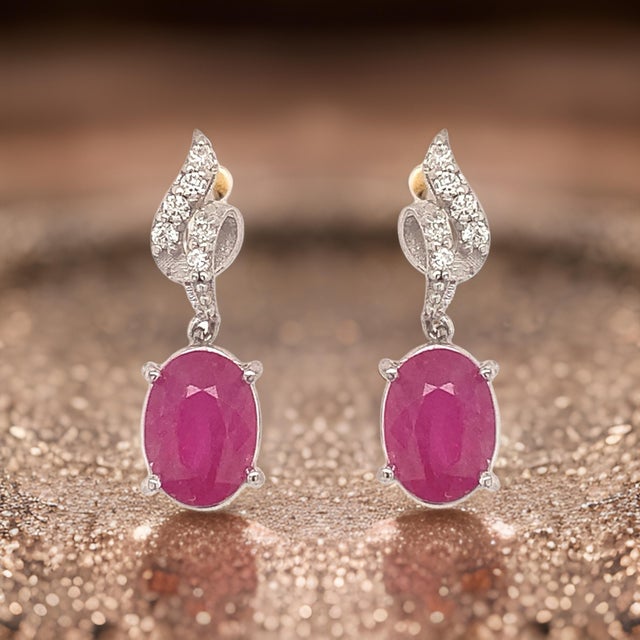 Natural Ruby Diamond Earrings 14k Gold 1.55 TCW Certified For Sale In New York - Image 6 of 14