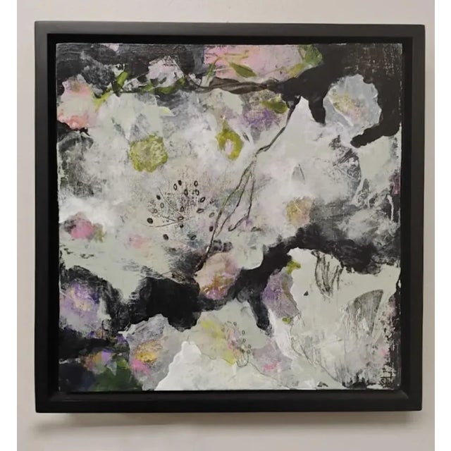 This elegant work is mixed media on birch panel. It measures 12 by 12 inches. The artist is Sarah Tappen Windham, who has...