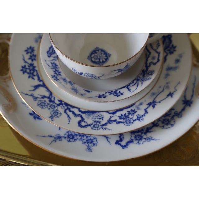 Antique Haviland Limoges Blue & White Gilt Dinnerware Service, 48 Pieces For Sale - Image 13 of 18