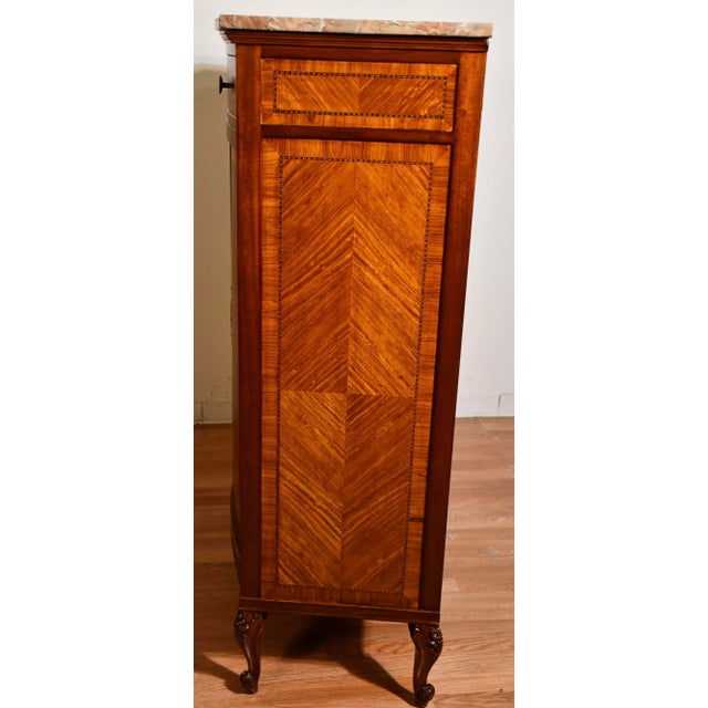 1900s Antique French Louis XV Satinwood Inlaid & Marble Top Wardrobe / Dresser For Sale - Image 12 of 13