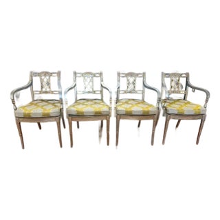 Set of 4 Maitland-Smith Silver & Gold Leaf Armchairs With New Caning & Cushions For Sale
