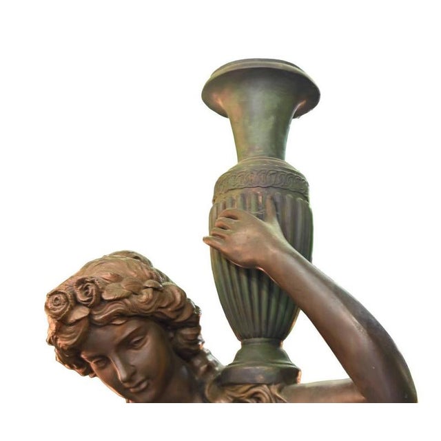 Maiden Garden Statues Urn in Bronze, Set of 2 For Sale - Image 3 of 8