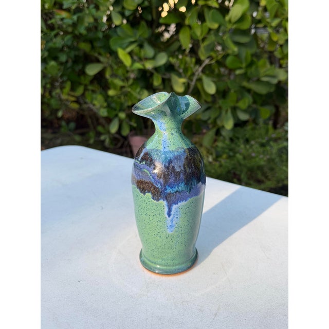 Late 20th Century Vintage 7.5” Studio Pottery Vase With Sculptural Flared Rim For Sale - Image 5 of 10