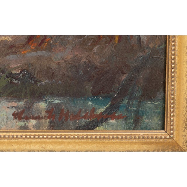 A fine Knute (Knut) Heldner oil painting of a shack in the Louisiana swamps with goats and a pirogue in the background. As...