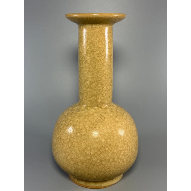 16th Century Antique Chinese Official‑Ware Crackle‑Glaze Long‑Neck Porcelain Vase, Plate‑Mouth Vase For Sale - Image 5 of 7