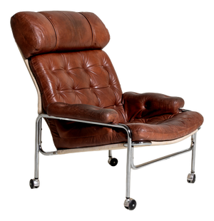Leather and Chromed Steel Lounge Chair, Sweden, 1960s