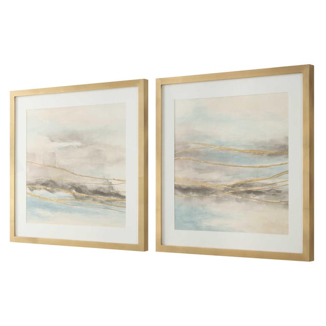 Kenneth Ludwig Chicago So Golden Abstract Landscape Prints Set/2 For Sale - Image 4 of 7