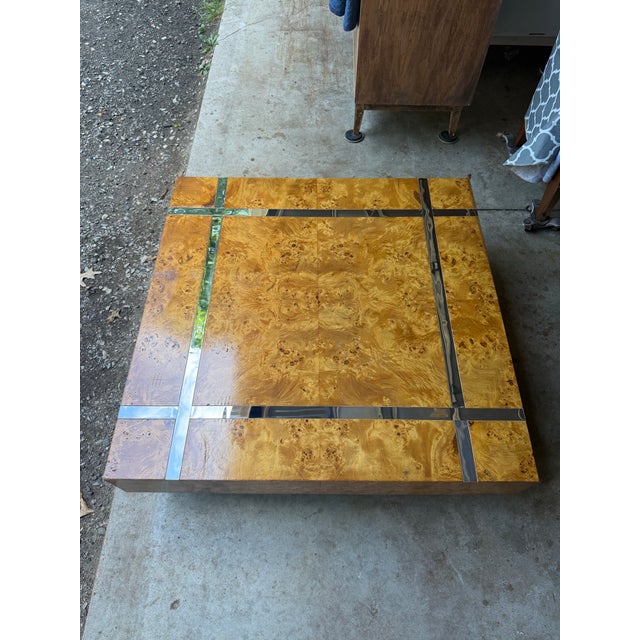 Milo Baughman Attr Burlwood & Chrome Floating Coffee Table Vintage Mid Century For Sale - Image 6 of 12