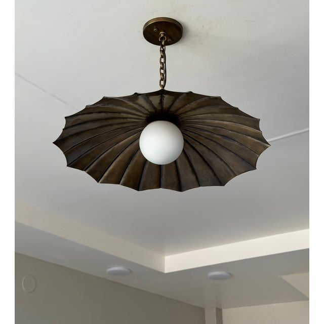 Not Yet Made - Made To Order Handcrafted Black Antique Brass Finish Pendant Light, Unique Brass Ceiling Light, Milk Glass Globe, Vintage Home Decor For Sale - Image 5 of 10