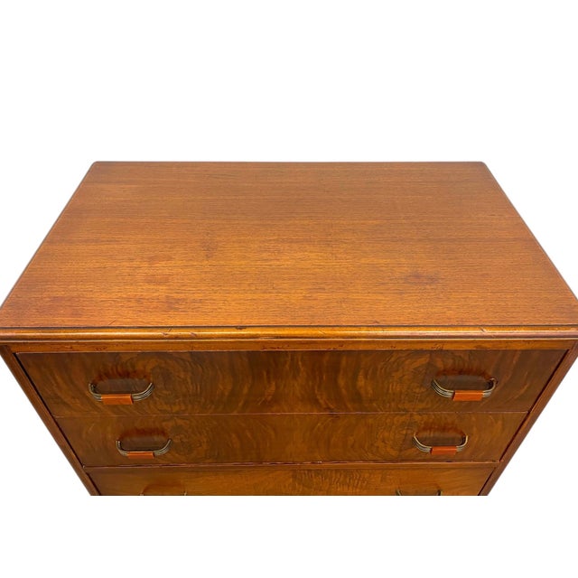 1970s Vintage Art Deco Highboy Dresser With Waterfall Front and Bakelite Style Handles For Sale In Seattle - Image 6 of 11