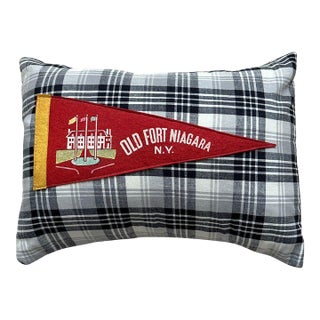 New York Niagra Old Fort Niagra Vintage Pennant on New Woven Throw Pillow For Sale