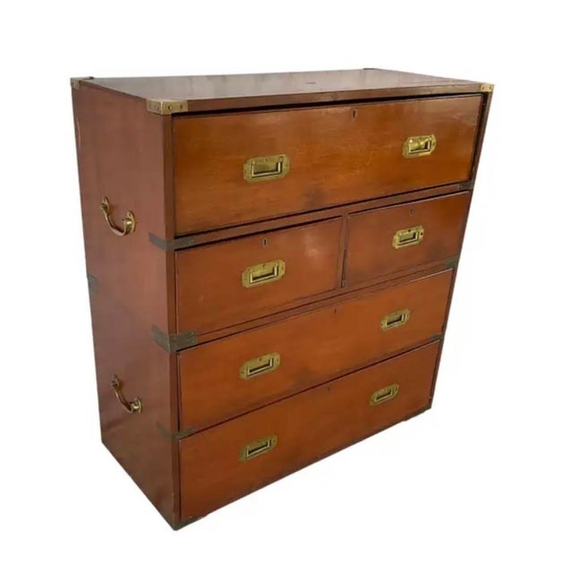 Campaign English Mahogany Campaign Chest With Secretaire Desk For Sale - Image 3 of 11