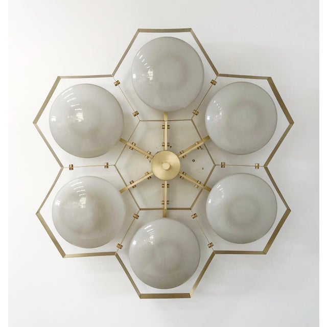 Italian 21st Century Hive Satin Brass Glossy Gray Murano Flush Mount by Fabio LTD For Sale - Image 3 of 4